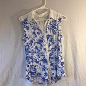 Blue and White Floral Blouse